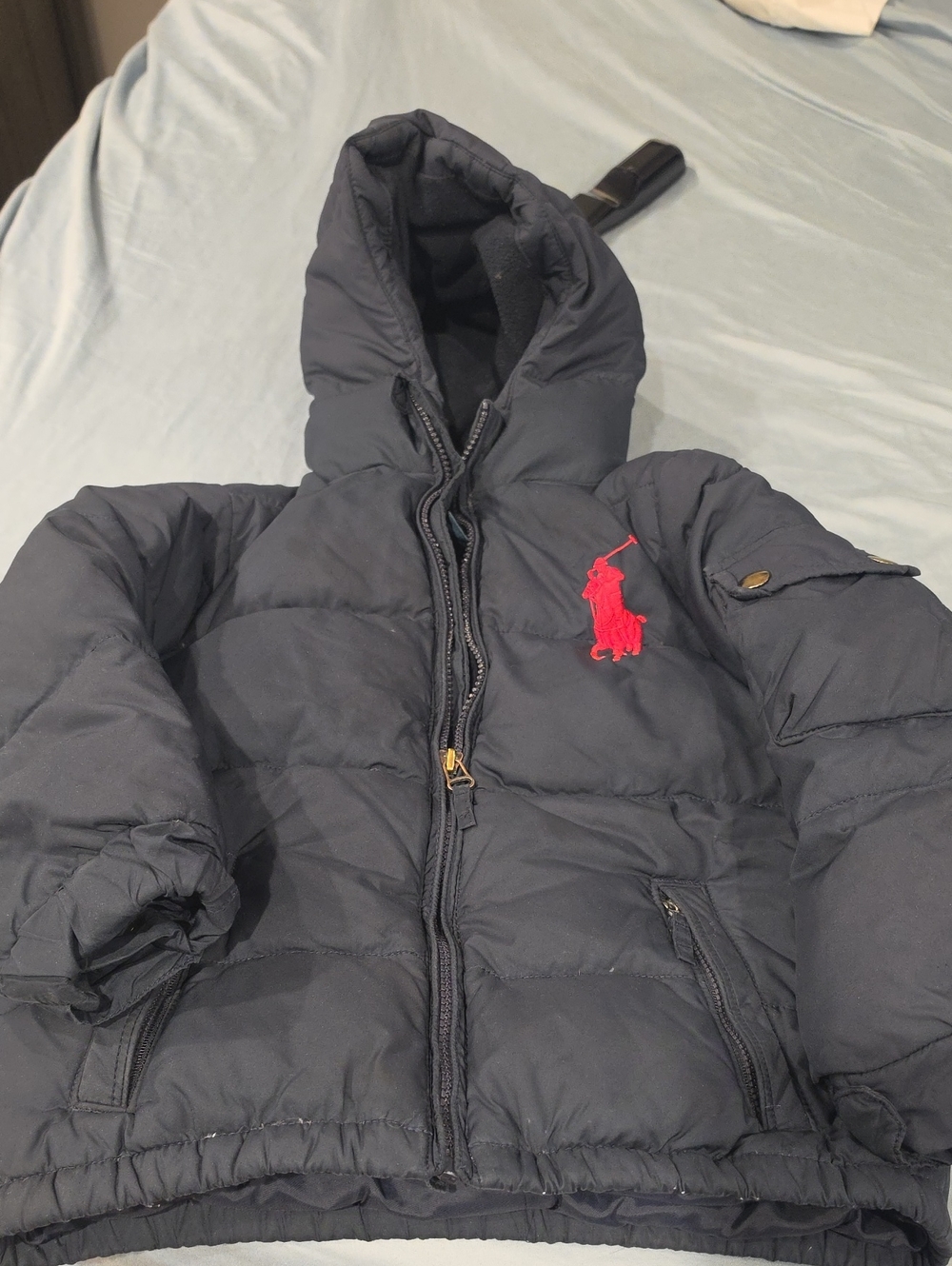 Ralph Lauren Navy Puffer Jacket with Red Polo Emblem